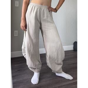Handmade Linen Balloon Pants Poland XL Tag Fits M Lagenlook Boho Elastic Waist